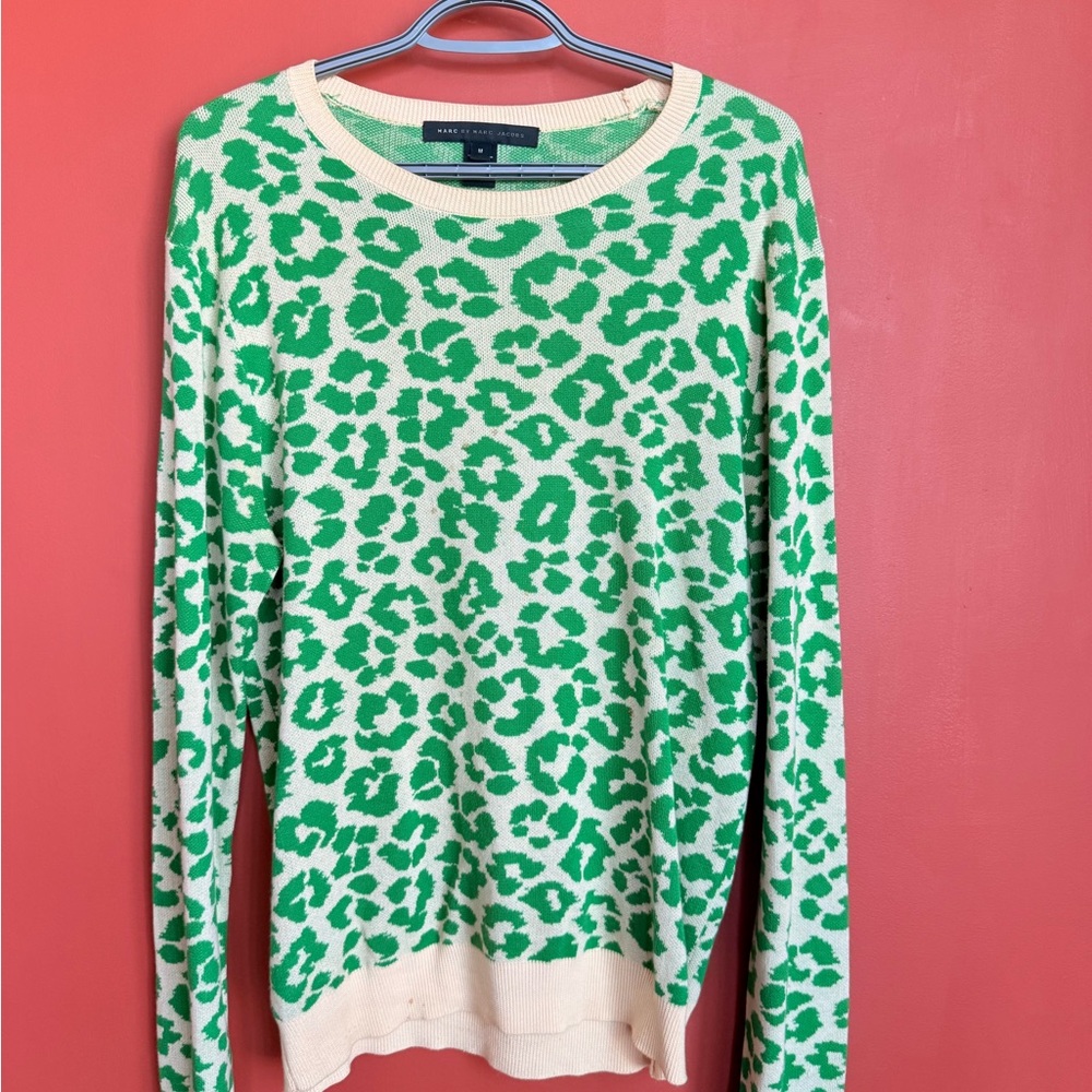 Marc By Marc Jacobs Green Leopard Crewneck with Cream Trim